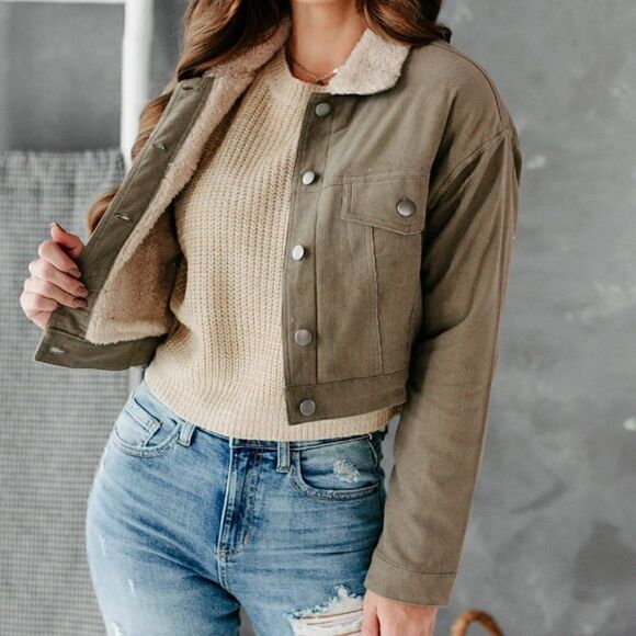 15. HYFVE Cropped Sherpa Lined Corduroy Jacket Size M - Picture 3 of 9